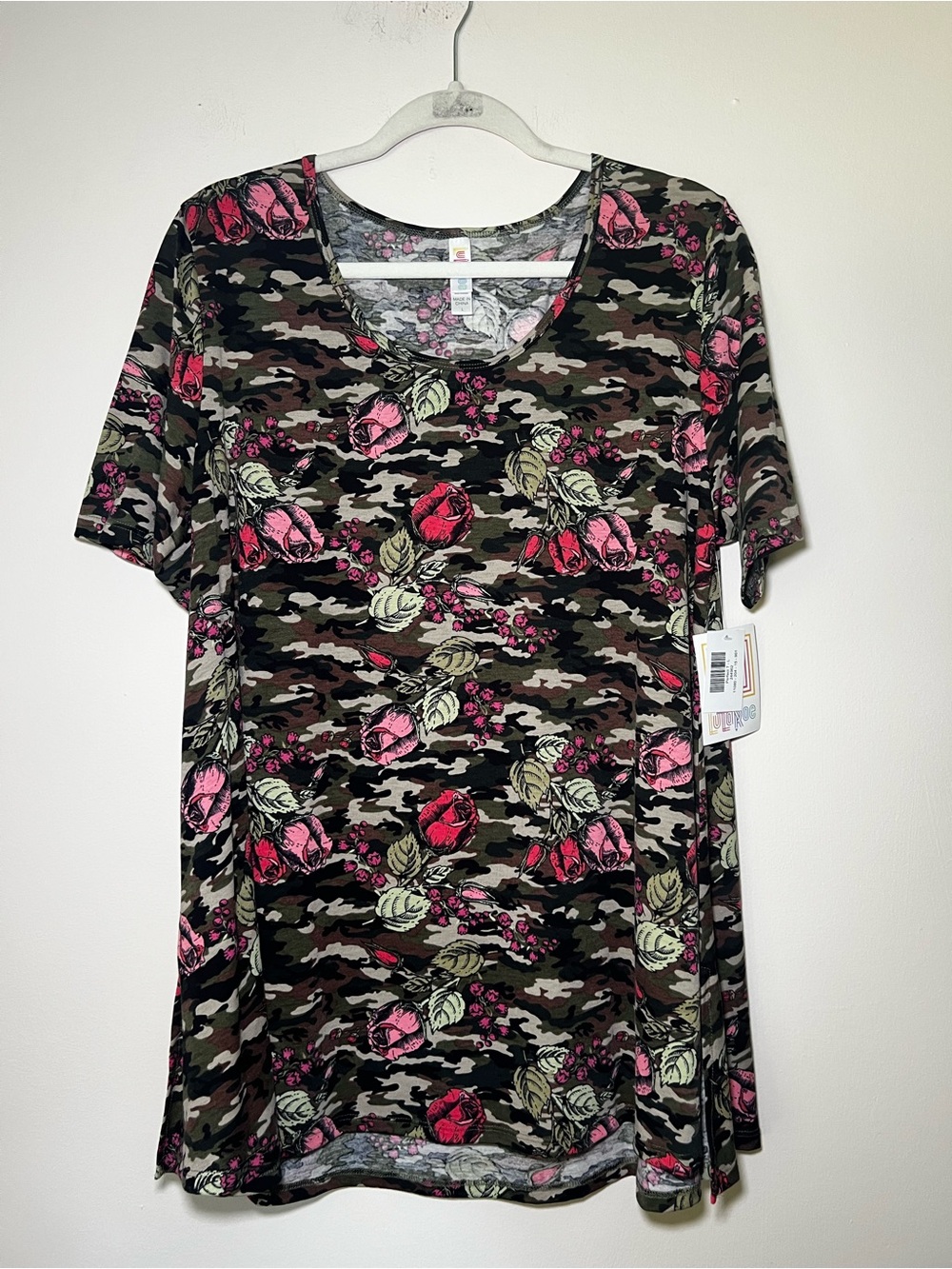 LuLaRoe Perfect T Short Sleeve Floral Camo Tee - Pink, Green, Black